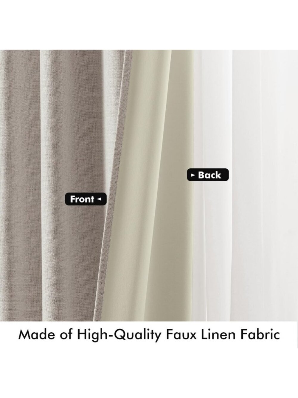 100% Blackout Linen Curtains - Ivory Thermal Insulation Room Darkening Drapes - Picture 6 of 8